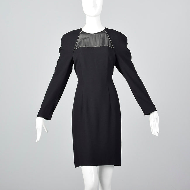 1990s Black Shift Dress with Illusion Bust