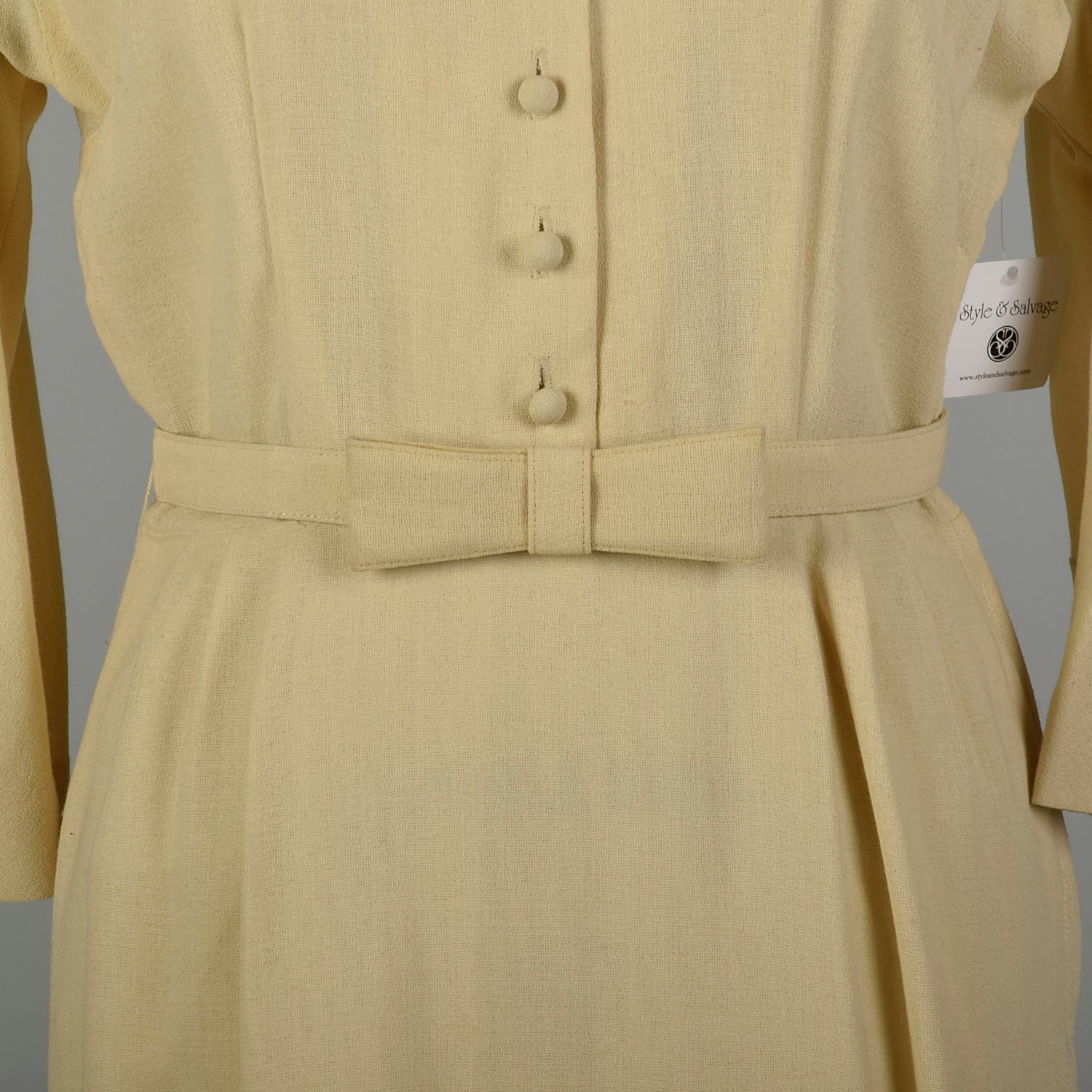 XL 1960s Dress Cream Classic Shirtwaist Rhinestone Wedding