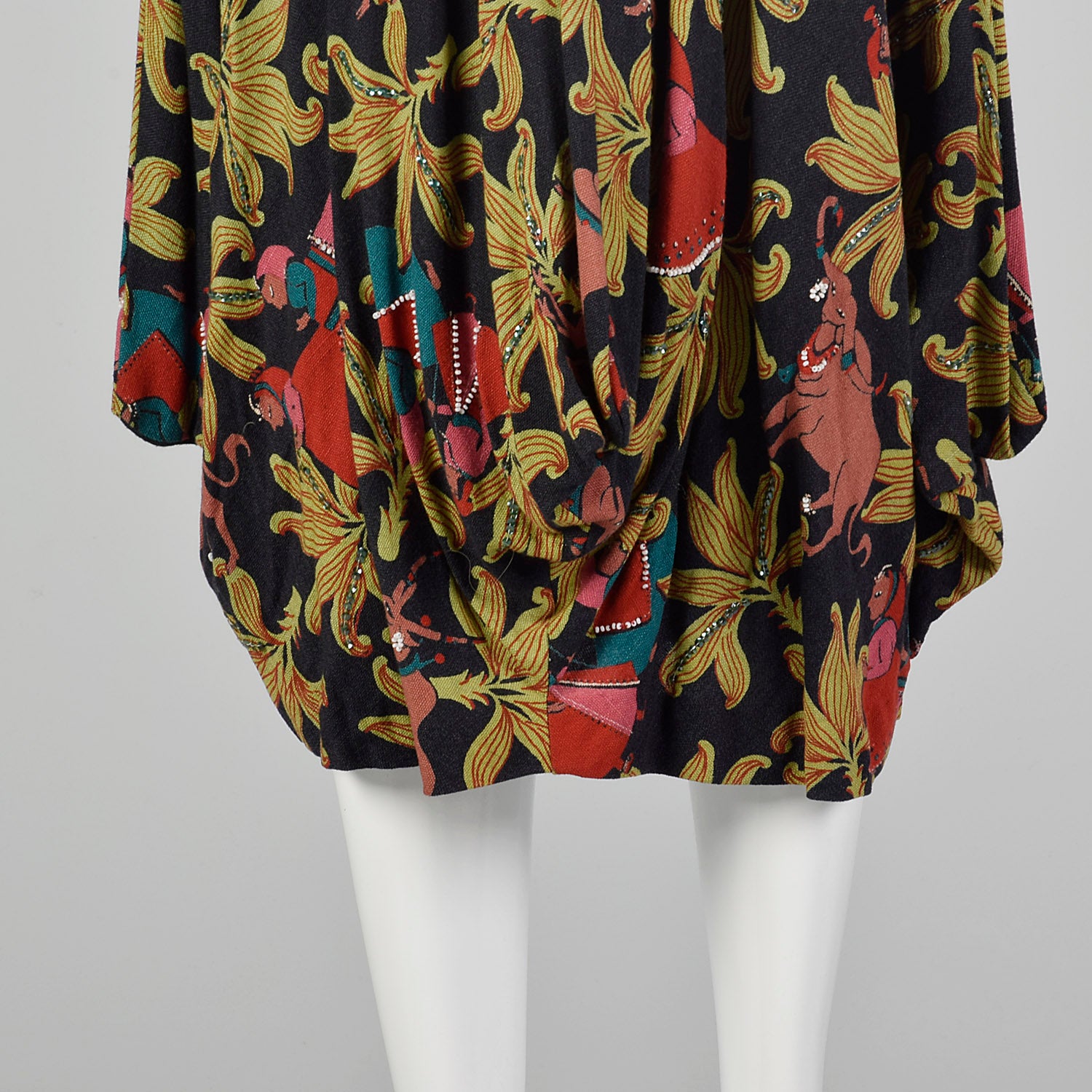 XS 1940s Novelty Print Cotton Harem Skirt