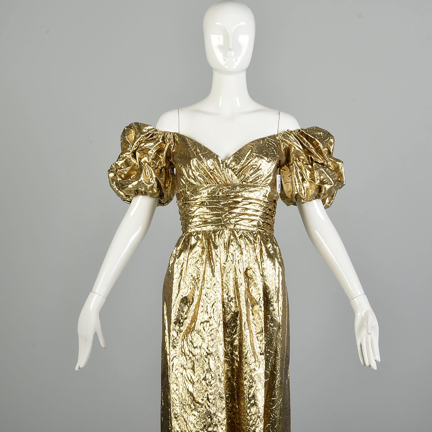 XS 1980s Mike Benet Gold Prom Dress Lamé Evening Gown Metallic Formal