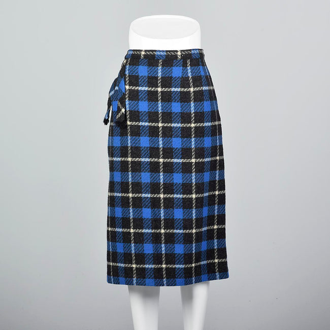 1950s Blue Tartan Plaid Wool Skirt
