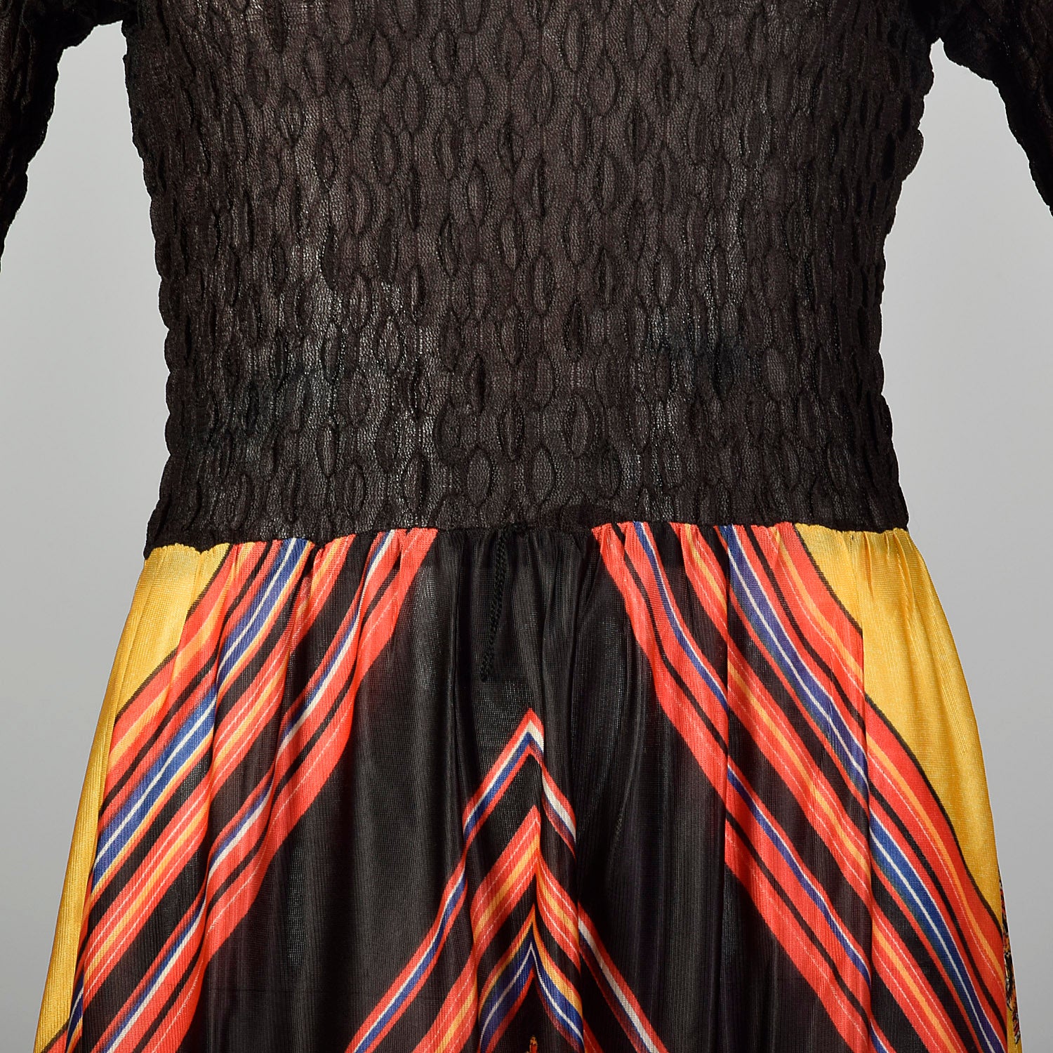 1970s Bohemian Multi-Color Long Sleeve Maxi Costume Dress