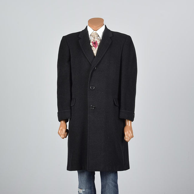 1970s Men's Classic Black Cashmere Coat