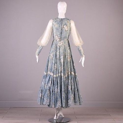 1970s Gunne Sax Long Sleeve Maxi Dress with Faux Corset Laced