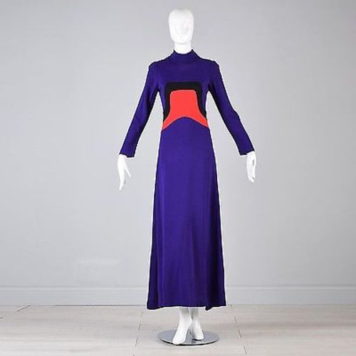 1960s Iconic Space Age Mod Long Sleeve Maxi Dress in Bright Purple Kni Style & Salvage 1960s Iconic Space Age Mod Long Sleeve Maxi Dress in Bright Purple Kni Style & Salvage