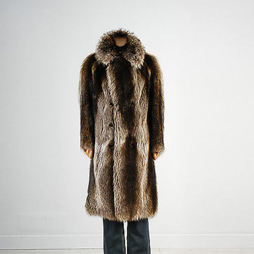 1970s Luxurious Men's Raccoon Fur Coat Thick Shiny Soft
