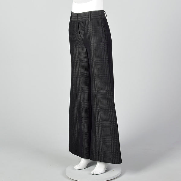 1990s Giorgio Armani Wide Leg Pants in Black on Black Houndstooth