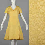 1960s Christian Dior Yellow Brocade Shift Dress