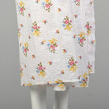 White Cotton 1970s Kimono Floral Seersucker Robe Long Sleeve