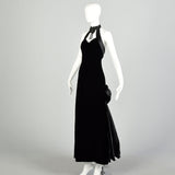 Small 1980s Black Velvet Mermaid Train Backless Formal Evening Gown Prom Dress