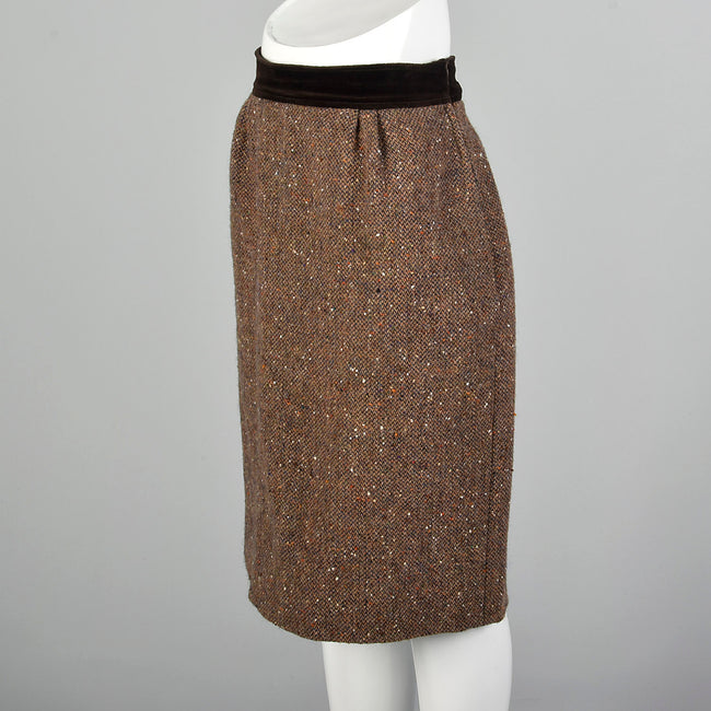 Medium Valentino Boutique 1980s Brown Tweed Skirt