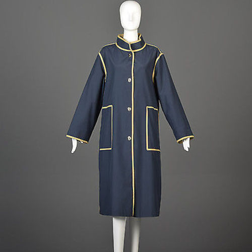 1970s Bonnie Cashin Navy Blue Overcoat with Tan Trim – Style & Salvage