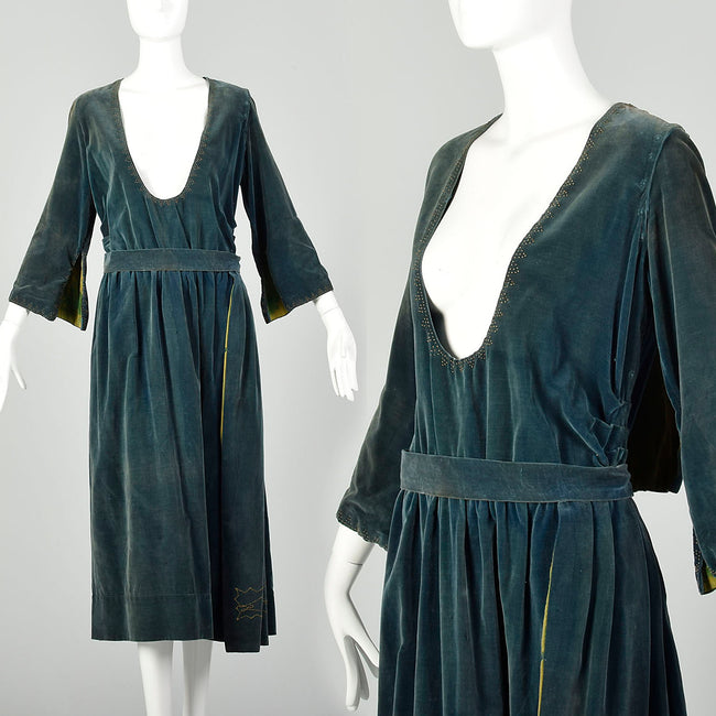 Medium 1910s Dress Velvet Edwardian Beaded Silk