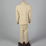 45L 1970s Mens Two Piece Suit Two Button Tan Texture Weave
