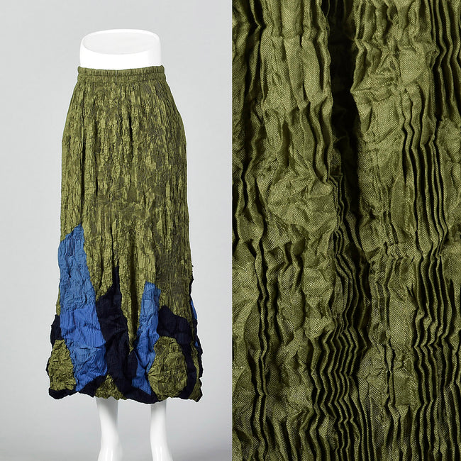 2000s Issey Miyake Pleated Skirt with Bubble Hem and Fleece Applique