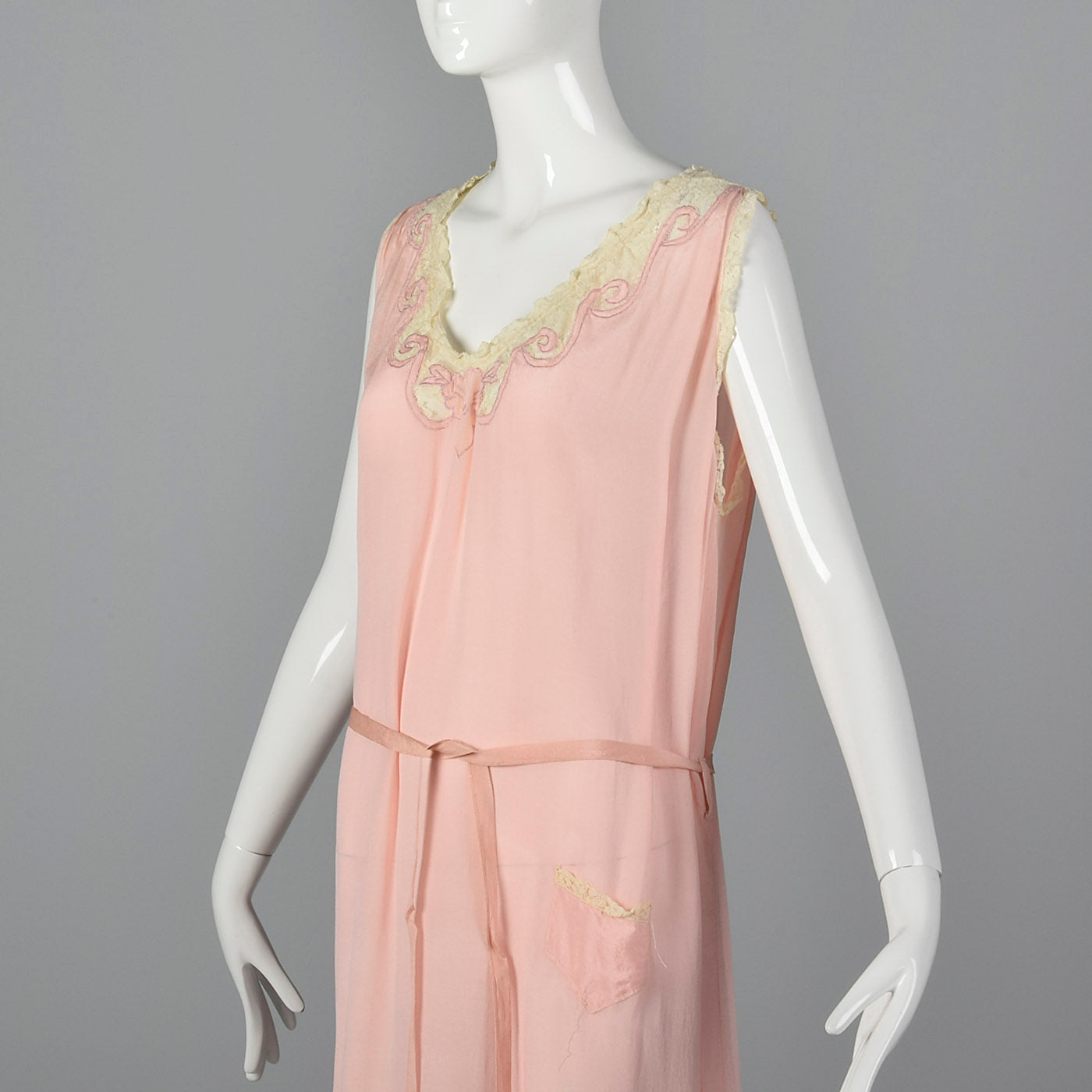 1920s Pink Silk Nightgown with Belt
