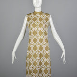 Incredible 1960s Balmain Les Tricots Geometric Gold Knit Maxi Dress