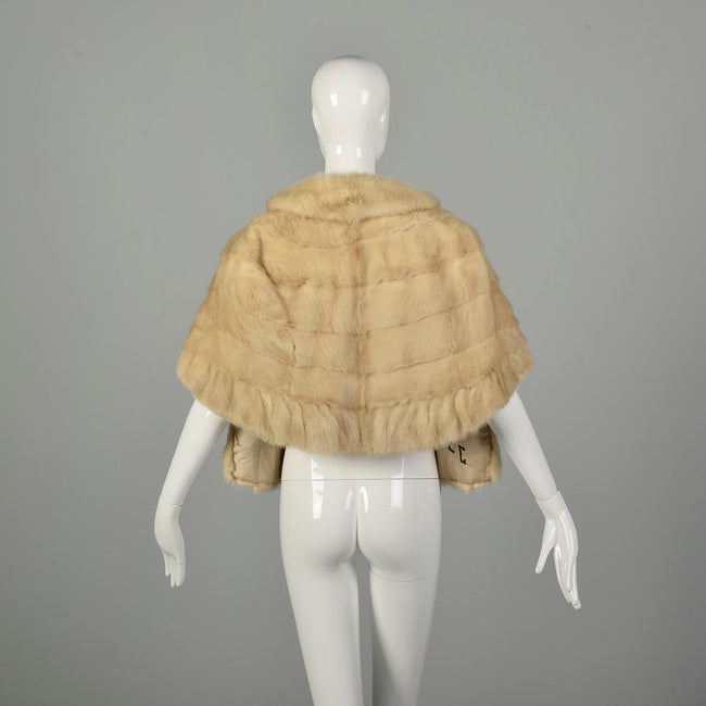 OSFM 1950s Blonde Mink Fur Cape Shawl Collar Stole Warm Winter Wrap
