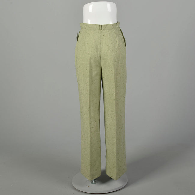 Medium 1970s Pants Green Grasshopper Applique Wide Leg High Waist