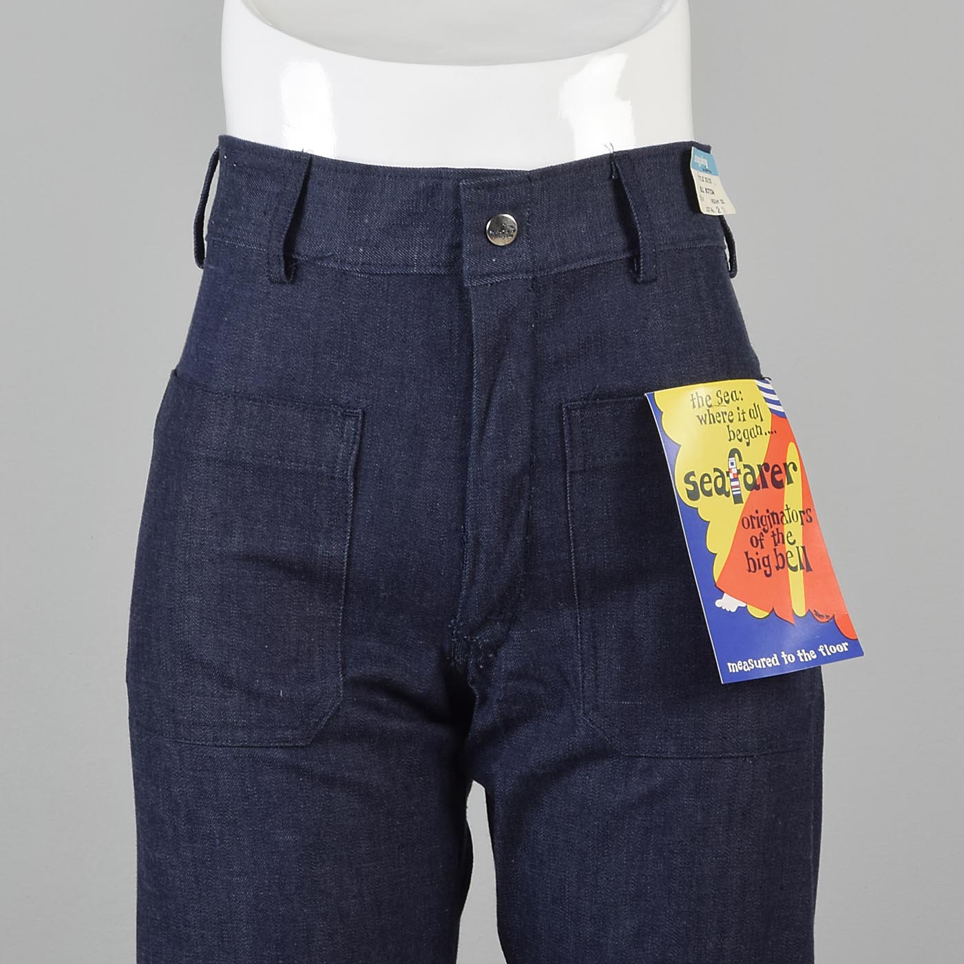 30x34 Deadstock 1970s Seafarer High Waist Bellbottom Jeans Indigo Denim