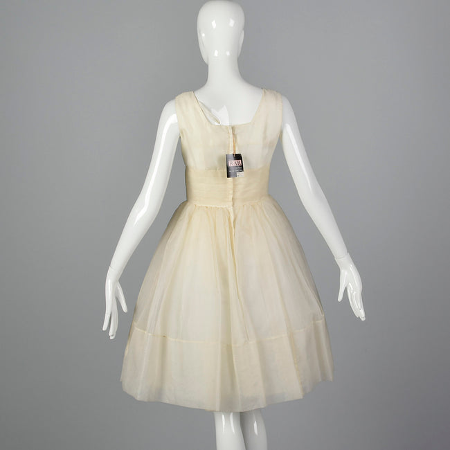 1950s Organza Wedding Dress with Pink Applique
