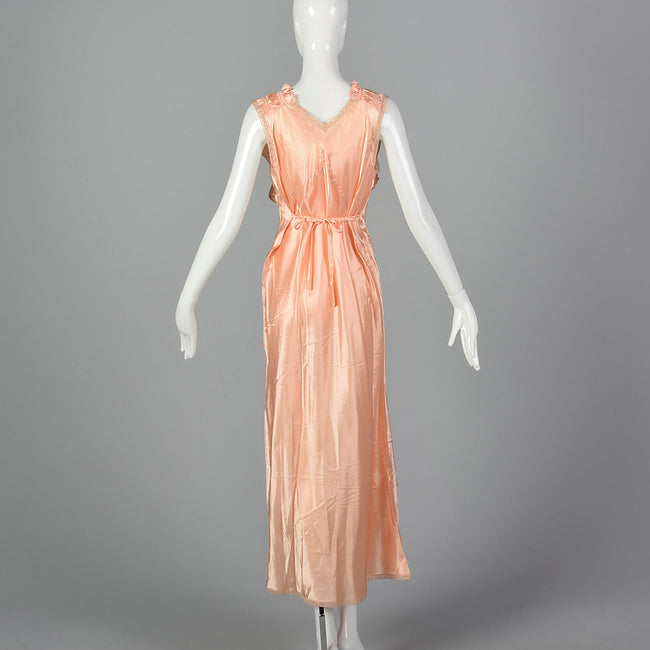 1930s Pink Satin Nightgown with Front Pocket