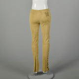 XS 2000s Pants Roberto Cavalli Designer Tan Suede Stretch Leather Lace Up