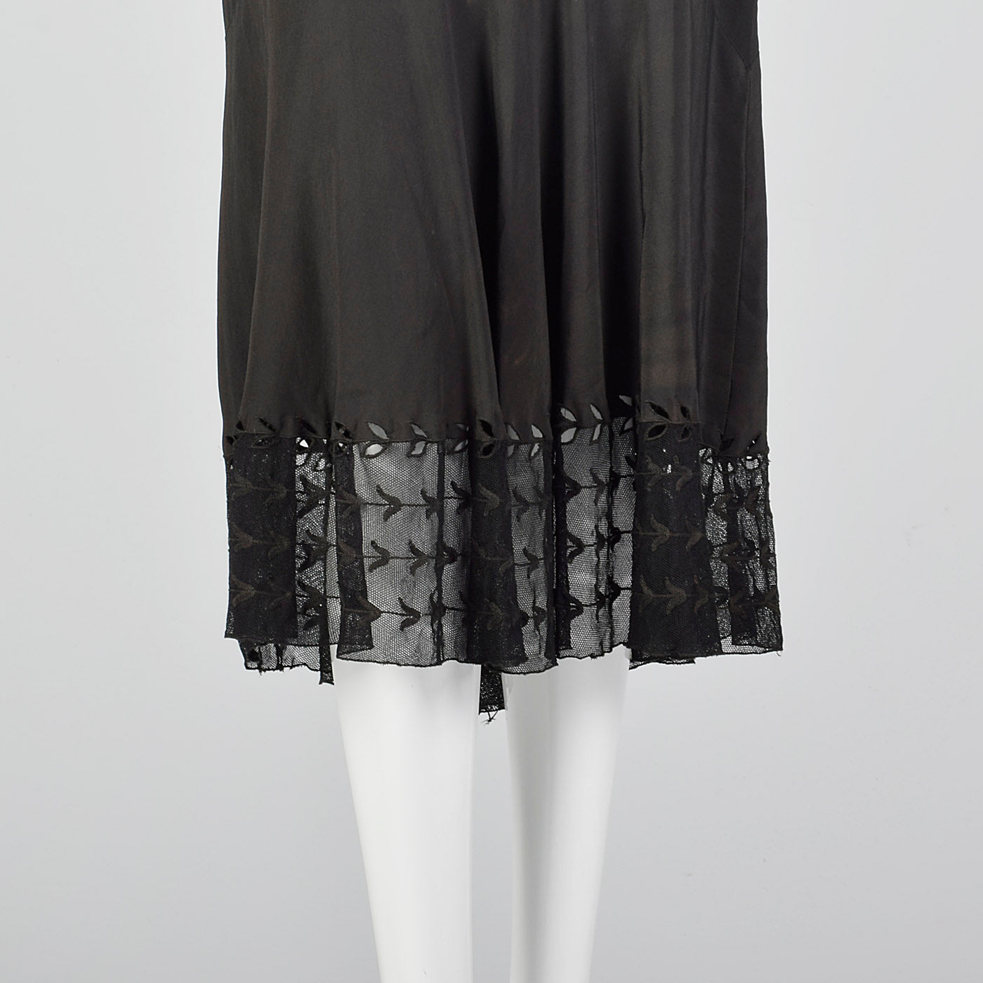 1930s Black Dress with Sheer Trim and Belt