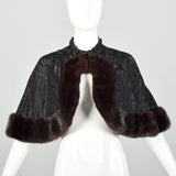 1960s Mink Trim Capelet Evening Fur Cape Black Formal Wrap
