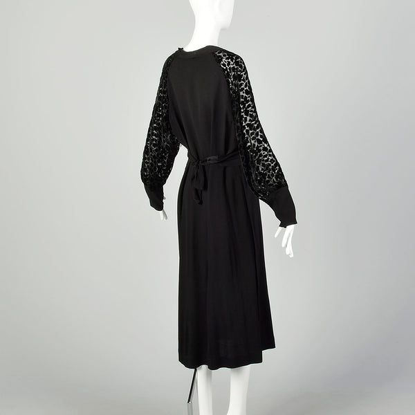XL 1930s Dress Black Devore Velvet Sleeves Art Deco Long Sleeve LBD Style & Salvage XL 1930s Dress Black Devore Velvet Sleeves Art Deco Long Sleeve LBD Style & Salvage