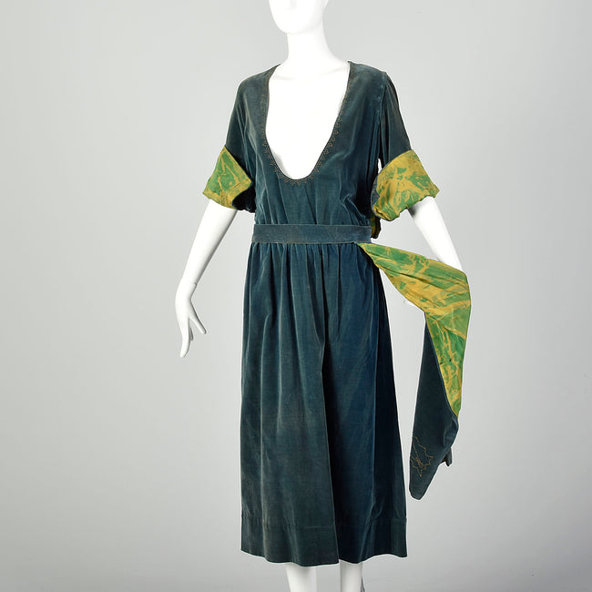 Medium 1910s Dress Velvet Edwardian Beaded Silk
