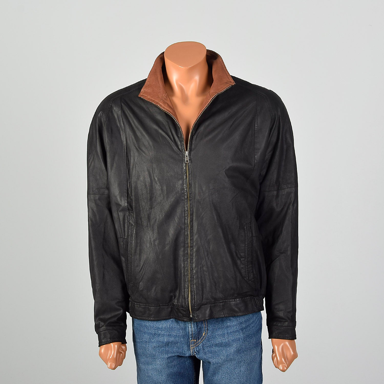 Large Remy 1990s Black Leather Bomber Jacket