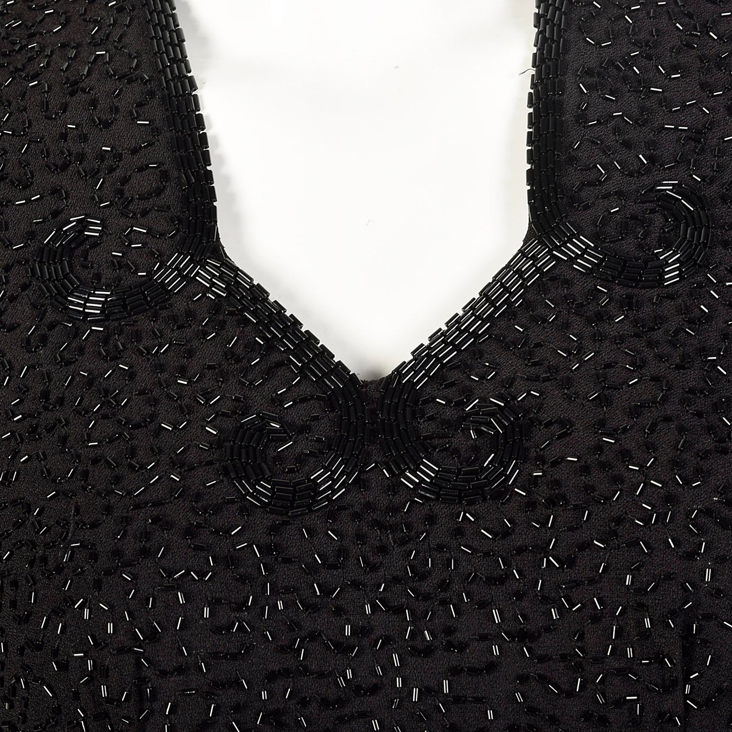 Medium 1940s Little Black Dress Beaded Art Deco Rayon Short Sleeve Peplum