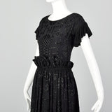 1930s Black Embroidered Deco Dress