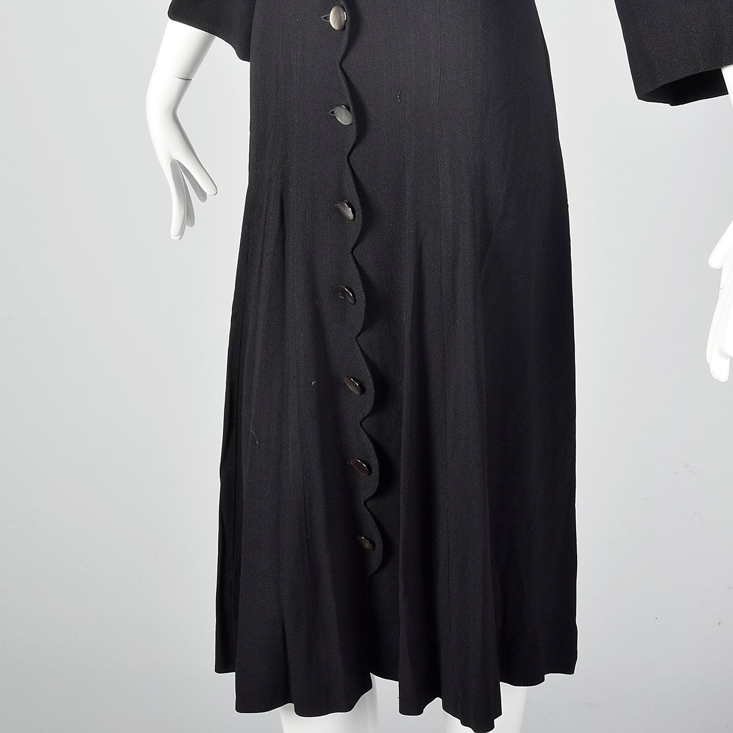 1940s Scalloped Black Rayon Dress