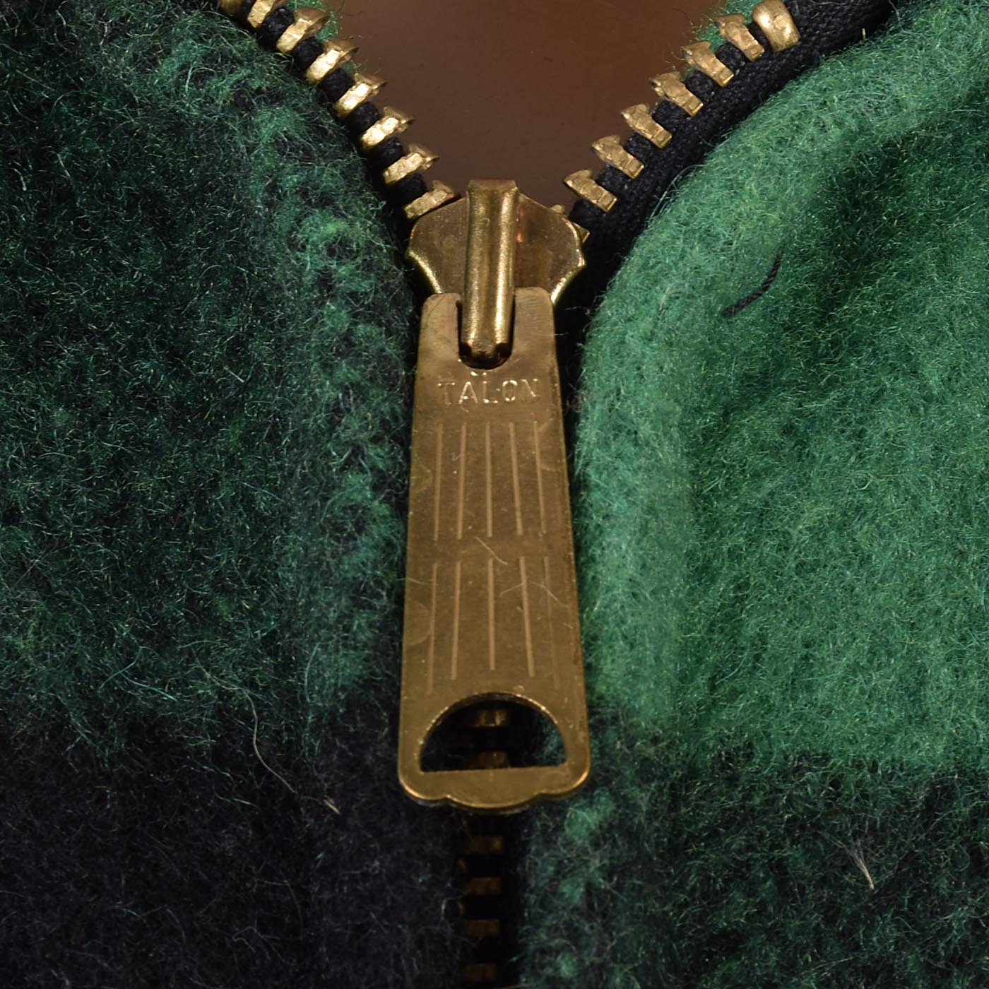 1950s Mens Green & Black Buffalo Check Wool Chore Jacket with a Zip Front