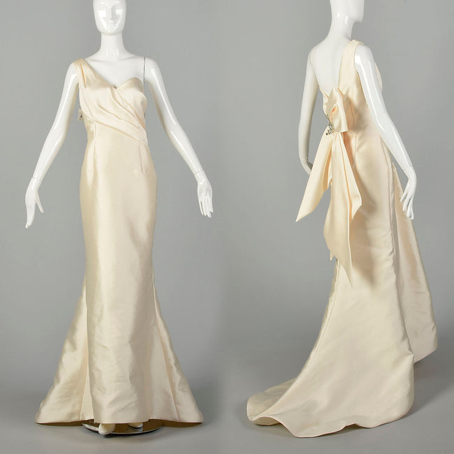 Large Eleni Elias Wedding Gown Sleeveless Asymmetric Rhinestone Embellishment Minimalist Bridal Dress