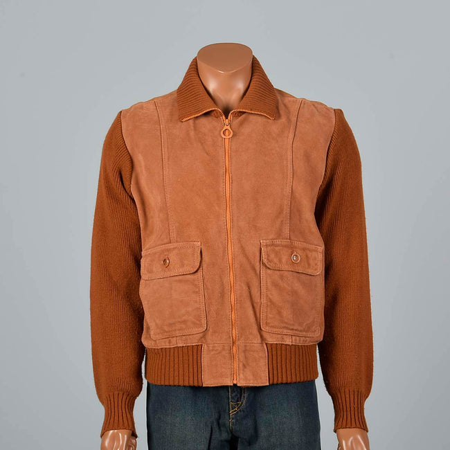 XL 1970s Brown Suede Jacket with Knit Sleeves