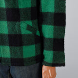 1950s Mens Green & Black Buffalo Check Wool Chore Jacket with a Zip Front