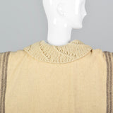 1970s Wool Stripe Chunky Knit Autumn Poncho Vintage Outerwear