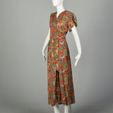 XS 1940s Dressing Gown Cold Rayon Robe Wrap Dress