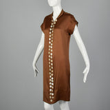 1920s Brown Silk Dress with Mother of Pearl Buttons