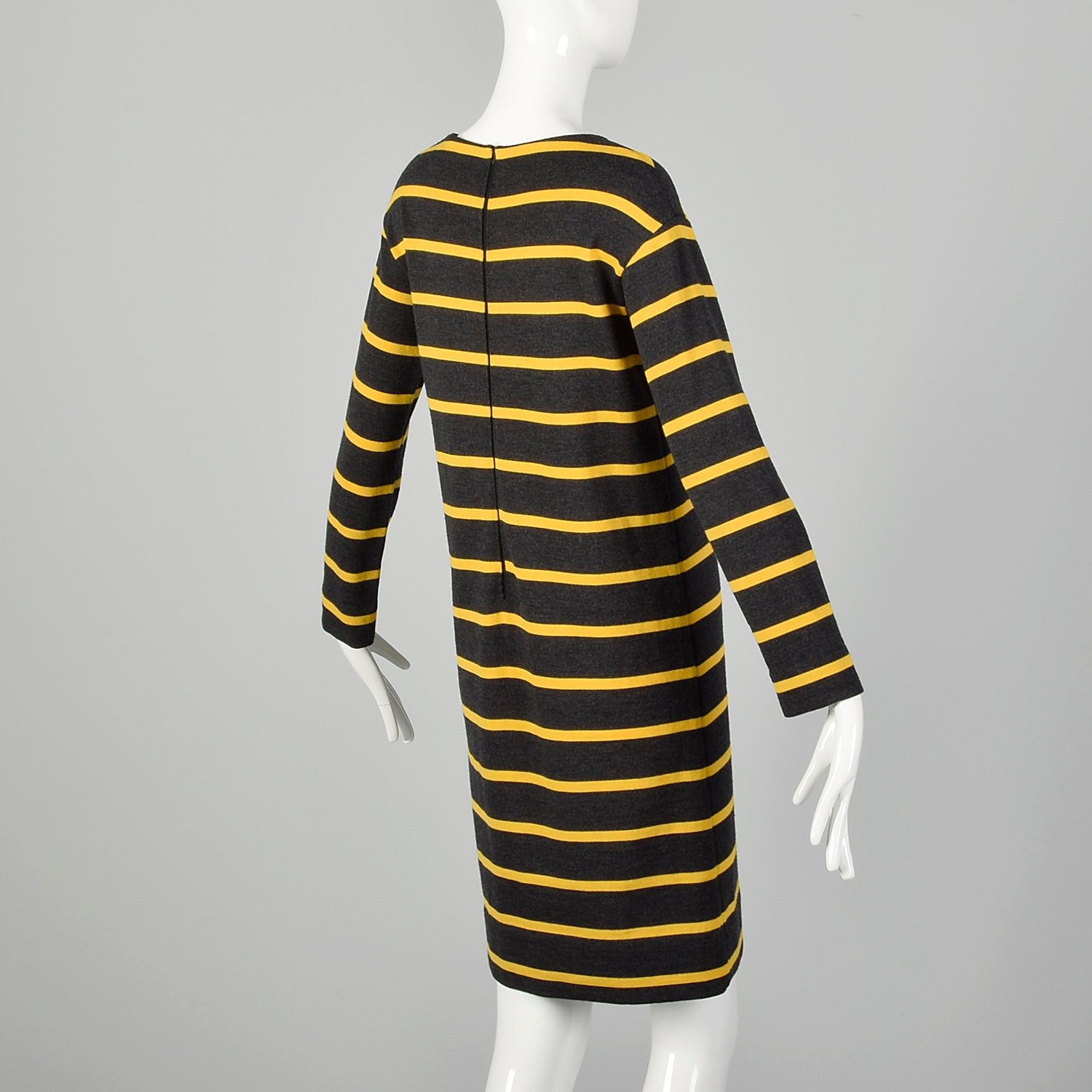 Small 1960s Goldworm Mod Striped Dress Long Sleeve Gray Yellow Knit