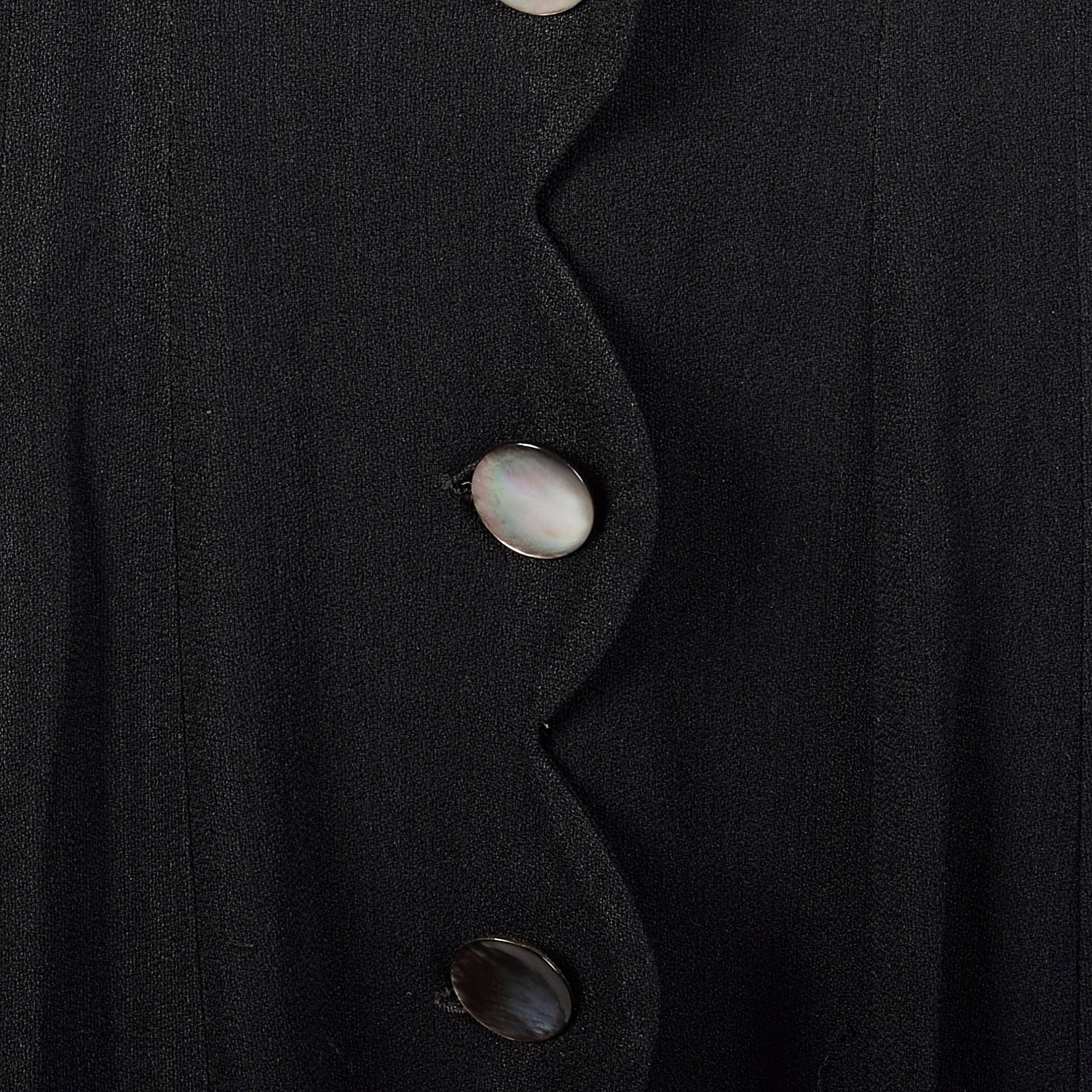 1940s Scalloped Black Rayon Dress