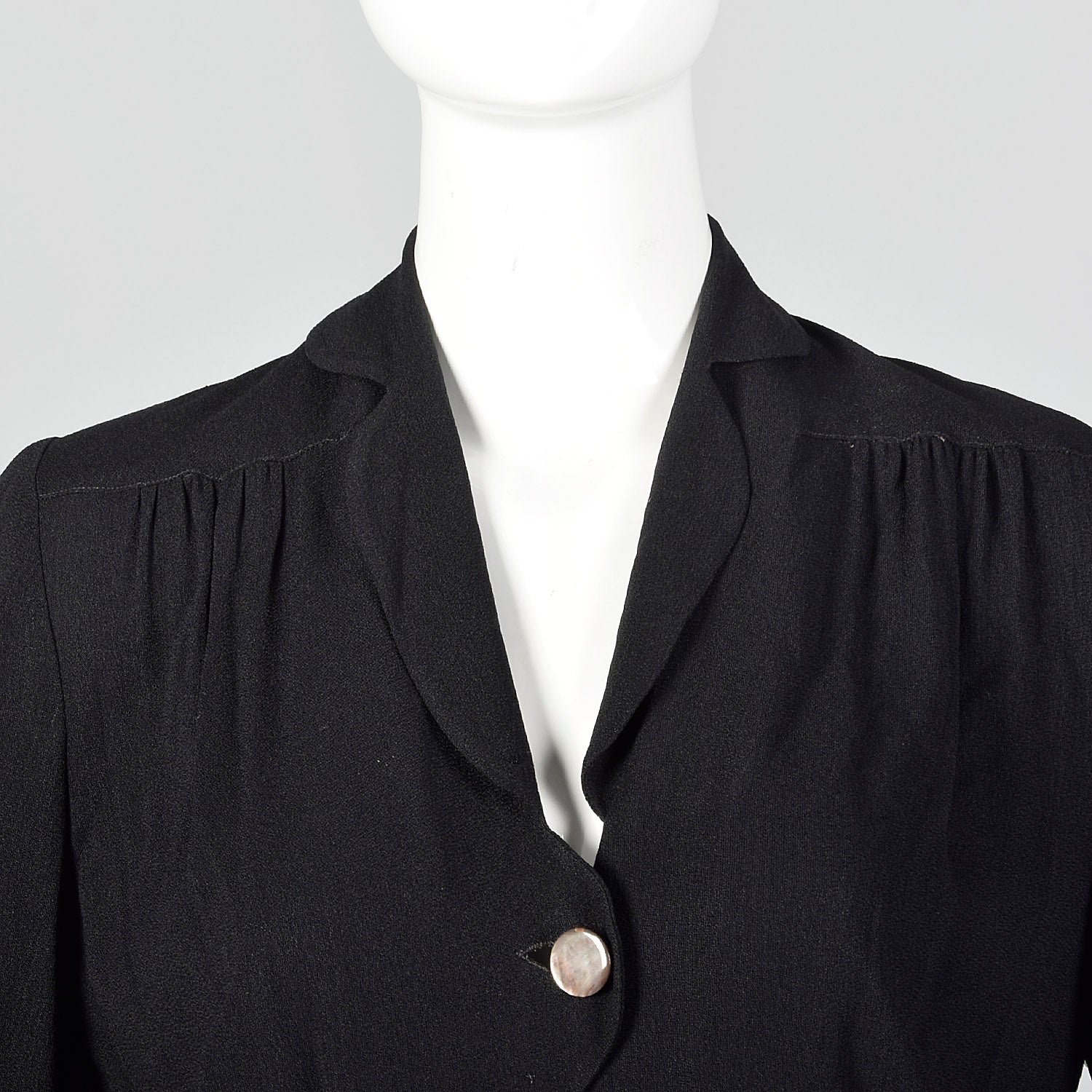 1940s Scalloped Black Rayon Dress