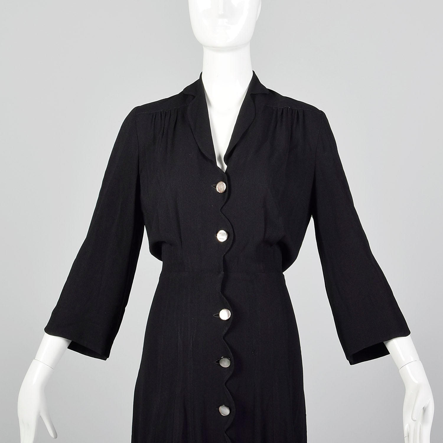 1940s Scalloped Black Rayon Dress