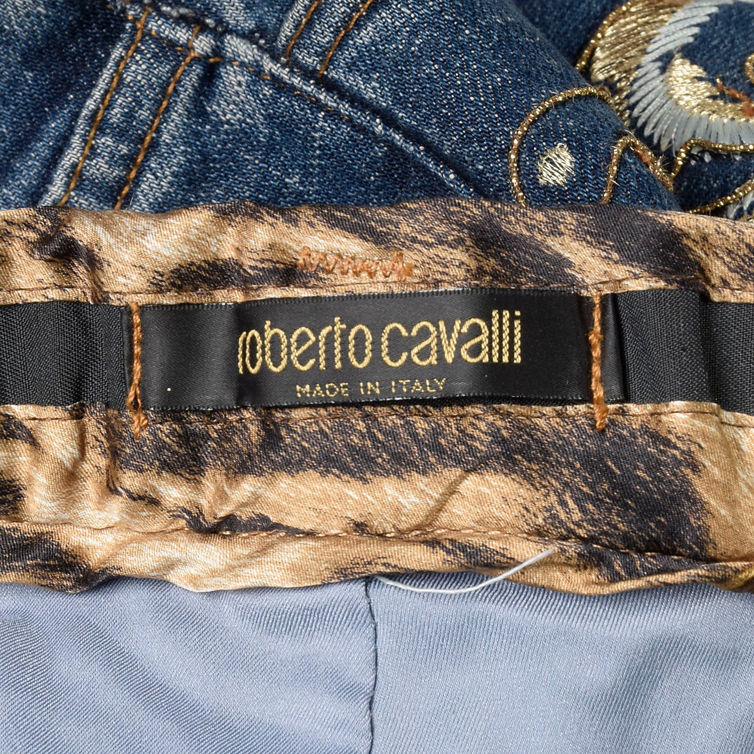 Small Roberto Cavalli Jeans Embroidered Denim Gold