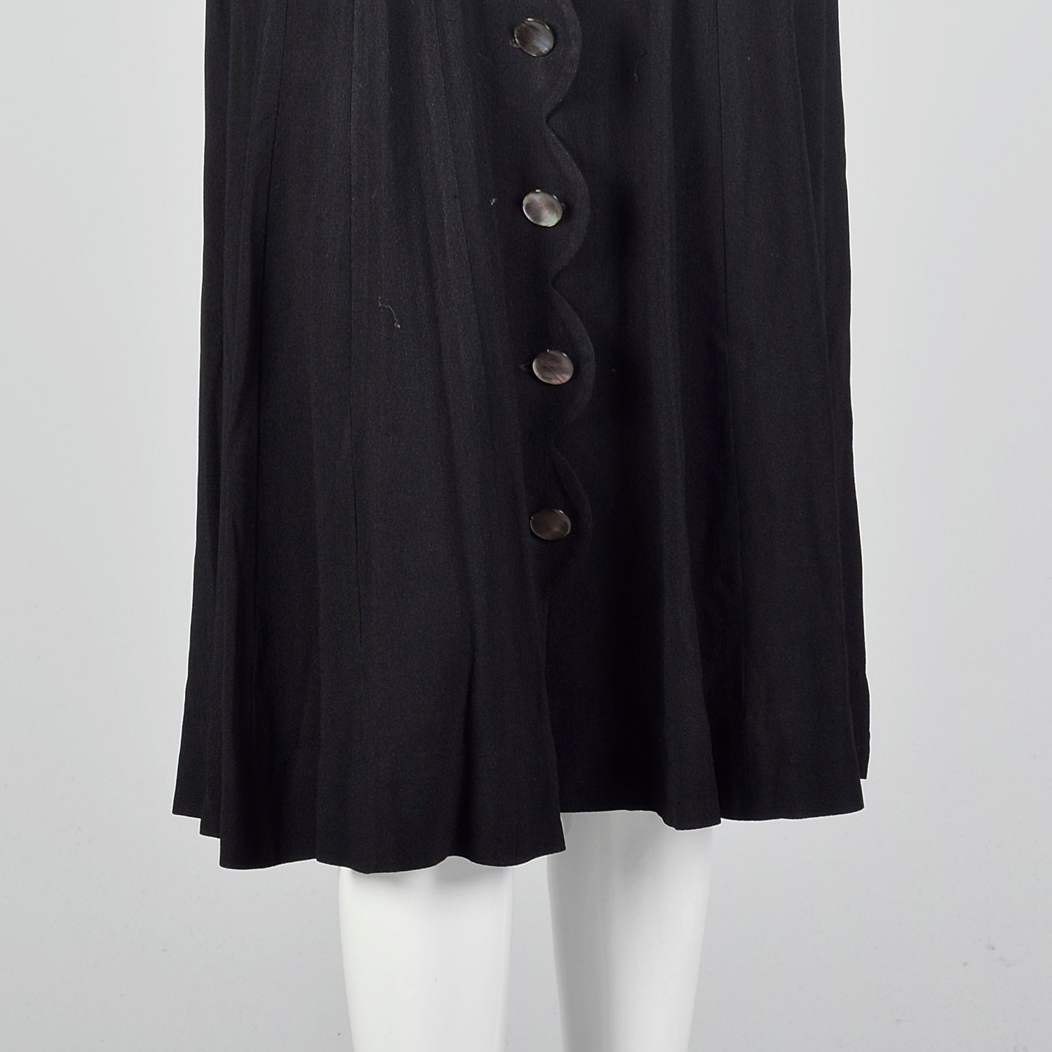 1940s Scalloped Black Rayon Dress
