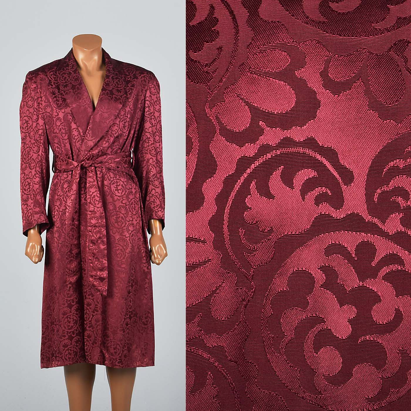 1950s Mens Deadstock Burgundy Robe with Shawl Collar