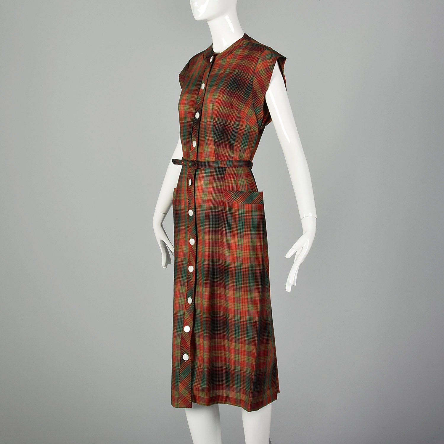 Small 1950s Red and Green Plaid Day Dress